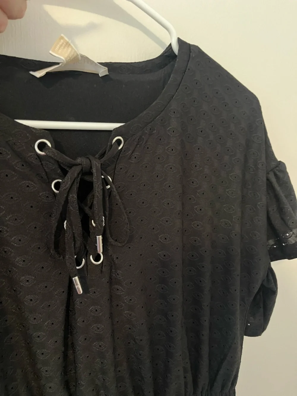 NWT Michael Kors Womens Black Lace-up Elastic Waist Lined Mini Dress Medium